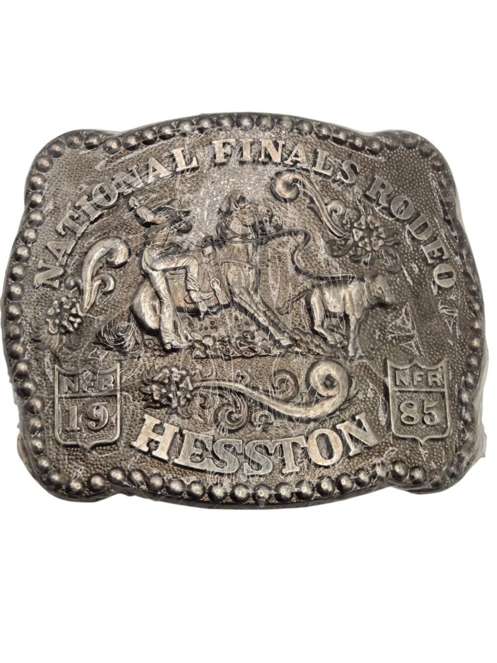 1985 Calf Roper Belt Buckle NFR Hesston National Finals Rodeo Cowboy Horse